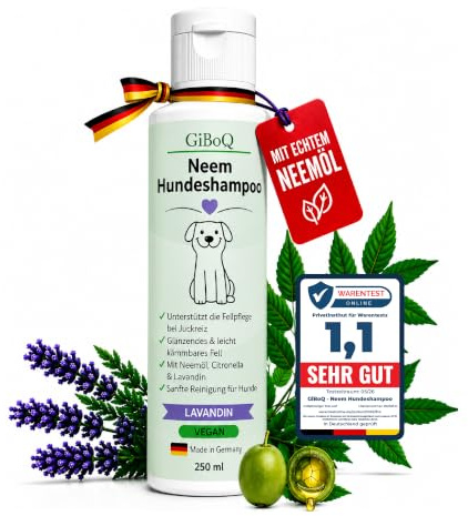 Premium Neem Hundeshampoo für Hunde 250 ml – mit Neemöl & Lavandinöl – Unterstützt bei Juckreiz, Milben, Flöhe & Zecken – hautfreundlich, pflegend & leicht kämmbar – für natürliche Fellpflege