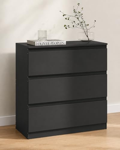 Soayone Kommode schwarz mit 3 Schubladen schmale Schubladenkommode für Schlafzimmer Wohnzimmer und Flur moderner Schubladenschrank als Aufbewahrungsschrank oder Sideboard 70x40x75 cm