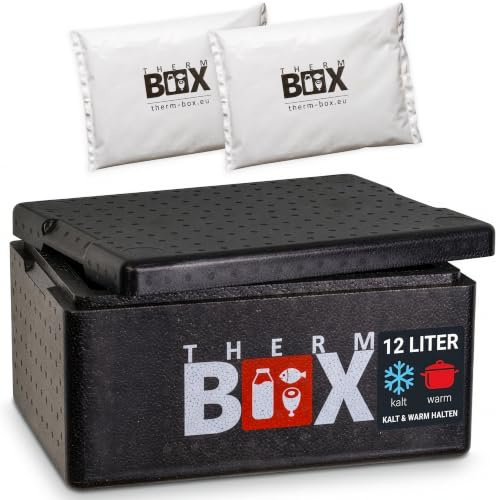 THERM BOX 12B Thermobox - Nevera de 12 litros con 2 acumuladores de gel de refrigeración de gel, tamaño interior 33,5 x 23,5 x 15 cm, grosor de pared de 3 cm, caja de poliestireno aislante