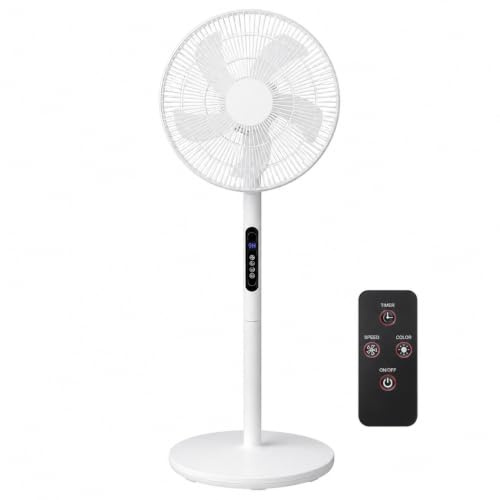 Generico Ventilatore a Piantana con Telecomando 16 65W, Ventola Silenziosa con 8 Velocità, Oscillazione Automatica 90°, Timer 9 Ore, Altezza Regolabile 74-110 cm, Display Digitale, Bianco