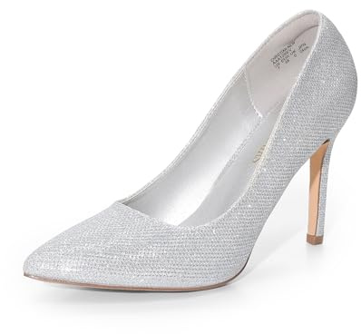 DREAM PAIRS Women's Closed Toe High Heels Dress Pointed Toe Wedding Pump Shoes,Size 7,Silver/Glitter