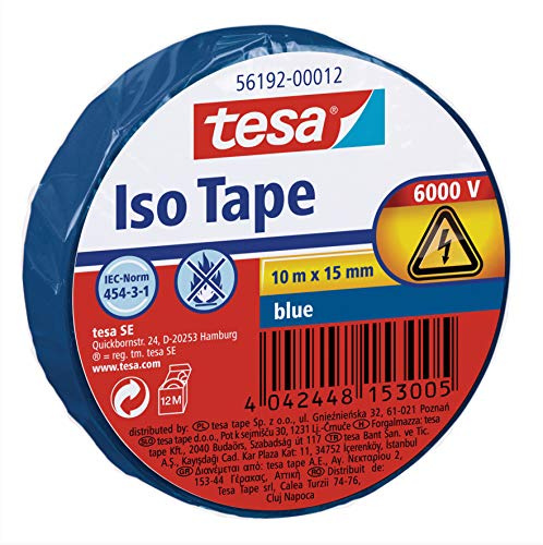 Tesa 56192 ISO Tape - Isolierband, 10 m x 15 mm 10 rotoli blu
