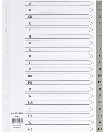 5er Set 20-teiliges Register/Trennblätter aus PP DIN A4 mit Buchstaben A-Z, volldeckend + praktischem Deckblatt aus stabilem Papier zum Beschriften. Trenn-Blätter für die Ordner-Organisation im Büro.