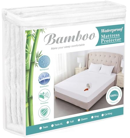 Queen Size Cooling Waterproof Mattress Protector Pad Cover,Breathable Fitted Sheet Style Deep Pocket-Soft Bed Mattress Protector Queen for Pets Kids Adults White