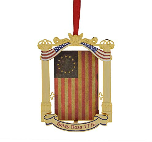 Betsy Ross 1776 Brass Flag Ornament — 24K Gold Finish, Screen-Printed American Flag, Decorative Holiday Keepsake by Thacker Mountain Holidays