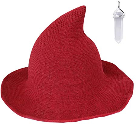 YAMEE Hexenhut für Damen Halloween harry potter Hexe Hut Faltbare Kopfbedeckung Karneval Fasching Masquerade Cosplay Cap mit Weiße Kristallkette