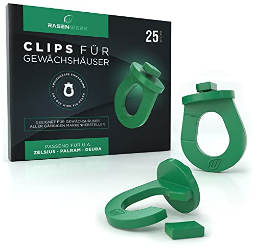 RASENWERK® - 25 Innovative Gewächshausclips mit Einkerbung – Stabile Pflanzenhalter - Kompatibel mit den Marken Zelsius, Deuba uva. - Made in Germany