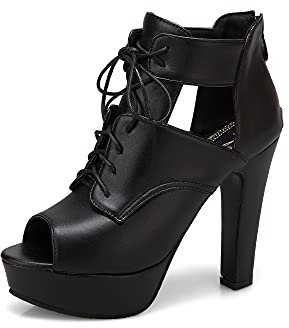 JIEEME Women's fashion peep toe block heel zip/lace-up high heel with 11.5 cm water platform easy walking casual pumps for women big size z33-4s