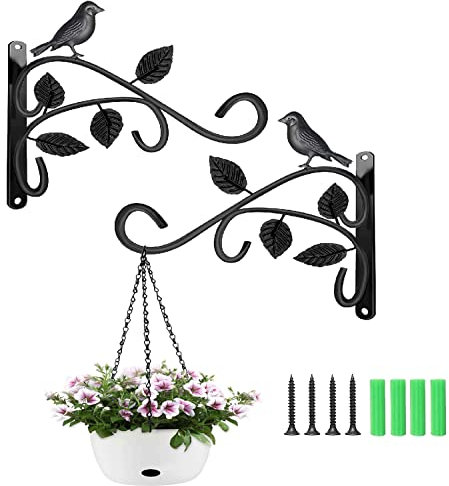 Hxeilzge 2 Packs Hanging Basket Brackets Wall Hanging Hooks 12 Inch Iron Plant Hanger Wall Hooks for Garden Plants/Lantern/Light/Bird Feeder
