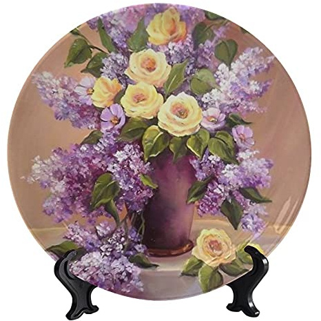 Lyzelre Ceramic Home Wobble-Plate, Yellow and Purple Flowers Art Paint, for Upscale Events, Dinner Parties, Weddings 8