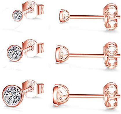 Damen Ohrstecker Silber 925-3 Paar Klein Sterling Silber Ohrstecker Ohrringe Set mit Zirkonia Knorpel Funkelnd Unendlichkeit Ohrstecker Schmuck für Oktoberfest Damen Herren Geschenke 2/3/4mm