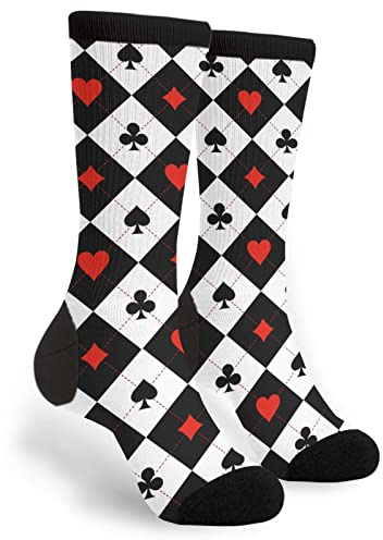 Yilad Card Suit Black and White Chess Board Unisex Novelty Crew Socks Casual Funny Crazy Dress Socks