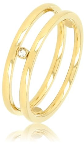 My Bendel - Gold-Doppelring mit Zirkoniasteinen- Stylischer Ringe für Damen - Bleibt schön und Verfärbt nicht - Stapeln Ringe - mit Luxuriösen Geschenkverpackung