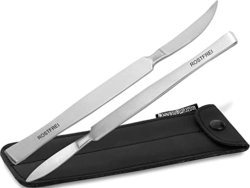 Hornhautschaber Hornhautentferner Set Fußpflegeinstrument Creme Entferner Stumpf Gebogen + Gerade Fußpflege Creme-Schaber aus Edelstahl Pediküre Schaber zur sanften Entfernung der Hornhaut