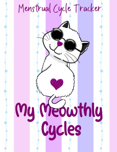My meowthly Cycles: purple period tracker journal for young girls | menstrual calendar | PMS symptoms 5 year monthly calendar log book