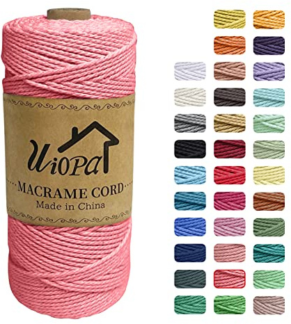 Uiopa Macrame Corda 2mm x 200m, Filo di Cotone 3 Strand Twisted, Filo Macrame Spago Colorato per Artigianato Fai da Te Piante da Appendere Acchiappasogni