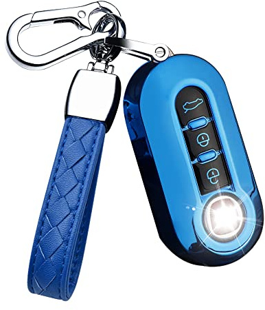 HIBEYO Klapp Autoschlüssel Hülle passt für FIAT Schlüsselhülle Silikon Schlüsselschutz für FIAT 500 Panda Punto Lancia Ypslon Delta Grande Bravo Schutz Etui für Fernbedienung 3-Tasten-Blau