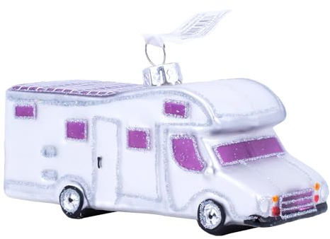 Inge-glas Christbaumschmuck Glas 7cm Wohnmobil Camper mit Glitzer Weihnachtskugeln weiß