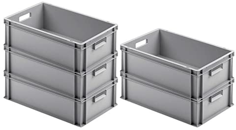 SuperSparSet 5x Eurobehälter mit offenem Griff | HxBxT 17,5x40x60cm | 30 Liter | Grau | Eurobox, Transportbox, Transportbehälter, Stapelbehälter