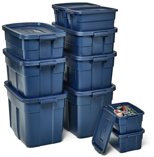 Rubbermaid Roughneck Aufbewahrungsboxen, robust, stapelbar, ideal für Garage, Umzugskartons und mehr, 10 Stück