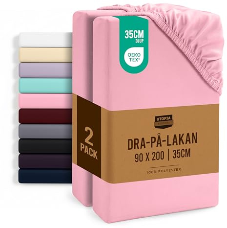 Utopia Bedding Set med 2 Dra-på-lakan, 35 cm djupa, OEKO-TEX-certifierad, lättskött mjuk borstad mikrofiber, krymp- och blekningsbeständiga (90 x 200 cm, Rosa)