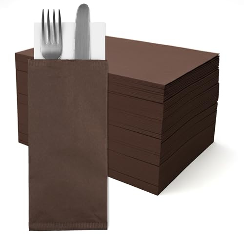 GIORDANO Cart 1000 Buste Portaposate Monouso in Carta Politenata Marrone 10x25 cm con Tovagliolo 40x40 P/8 – Bustine Porta Posate Usa e Getta per Ristoranti, Catering e Casa Made in Italy