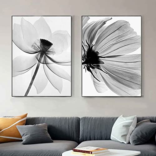 Sarah Duke Set di 2 poster da parete con fiori, in bianco e nero, per camera da letto, moderno, vintage, su tela, per soggiorno, senza cornice (40 x 50 cm)