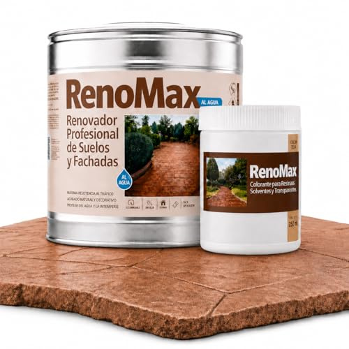 Renomax - Resina Hormigon Impreso y Superficies Porosas Al Agua + Tinte Hormigon Impreso Color Teja Antigua, 2L Cubre hasta 20m² | Repara y Protege Suelos,Fachadas | Fácil de Aplicar, Garantía 5 Años
