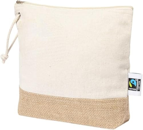 Kulturbeutel für Damen, mit Reißverschluss und Quaste, Kosmetiktasche, Reise-Make-up-Tasche, Jute-Baumwolle, Kulturbeutel