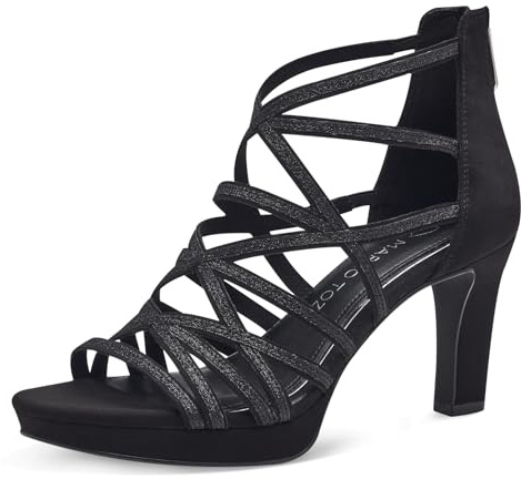 MARCO TOZZI Sandali Donna con Tacco Glitterati Vegani, Nero (Black Comb), 41 EU