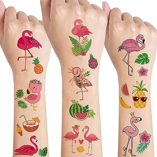 Flamingo Tattoo Kinder,10 Blätt Hautfreundlich Kinder Tattoo Set Wasserfest Kindertattoos Sticker für Jungen Mädchen,Mitgebsel Kindergeburtstag Gastgeschenke Flamingo Party Deko Hawaii Deko