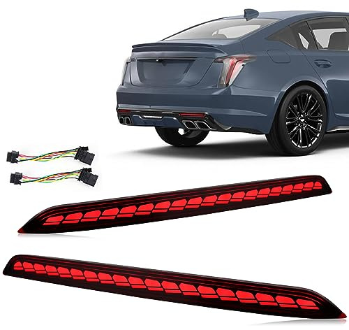 GEEGEETOP Red Lens LED Rear Reflector Bumper Fog DRL Tail Brake Light Assembly Compatible With Cadillac CT5 2020-2023 Sequential Turn Signal Feature Plug and Play (RED STYLE)