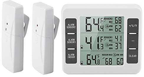 Kylskåpstermometer Trådlös Kylskåpstermometer Frystermometer Larm Kylskåpstermometer Med 2 ST Sensor Min Maximum Display