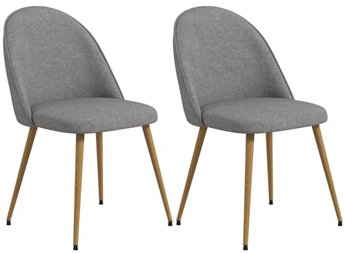 HOMCOM Pack de 2 Sillas de Comedor Sillas de Cocina Tapizadas de Tela de Lino con Patas de Acero para Salón Dormitorio Carga 120 kg 50x52x83 cm Gris