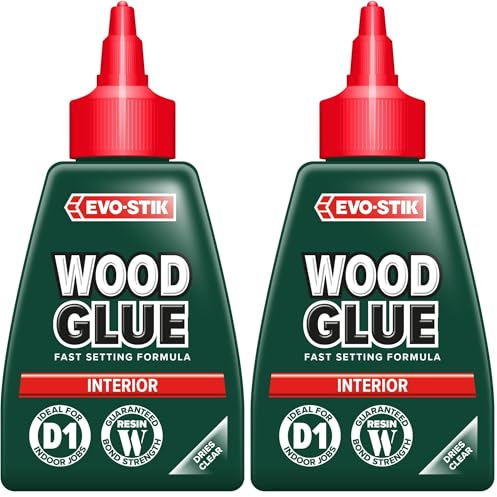 EVO-STIK Wood Glue - Interior, Extra Strong, Fast Setting, Suitable for All Wood Types, Dries Clear, 50ml (Pack of 2)