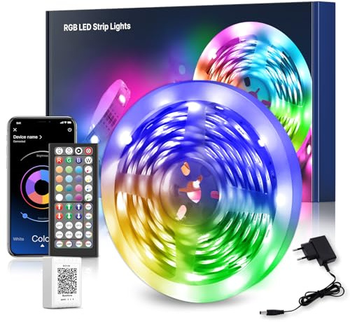Mexllex LED Strip 5m,LED streifen mit App-Fernbedienung, RGB Musik-sync, Farbwechsel LED lichterkette für Schlafzimmerbeleuchtung,Room,Küche,Party