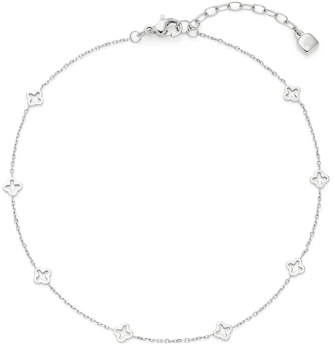 JEWELS BY LEONARDO Fußkette Ciao Janna • feines Fuss-Kettchen aus silberfarbenem Edelstahl • mit eingehängten Kleeblatt-Ornamenten • 25-28,5 cm Länge • Schmuck Damen Geschenk • 023858