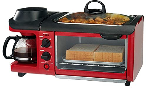 Machine à petit-déjeuner multifonctionnelle 3 en 1, station de petit-déjeuner familiale rétro, cafetière multifonction avec bouilloire, grille-pain électrique, four en acier inoxydable de 9 L avec mi
