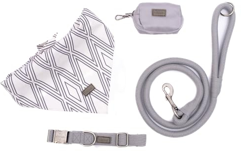 bo&flash Hundeleinen Set Santa Fe für große Hunde – Bequemes Hundehalsband mit 1,2 m Leine – 4 tlgs. modisches Set mit verstellbarem Halsband und charmantem Halstuch – Ruby – L