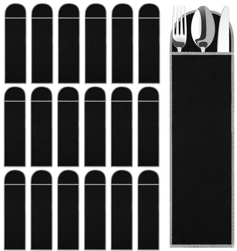 Weewooday 18 Pieces Anti-tarnish Silverware Storage Bags - Velvet Flatware Organizer Sleeves for Teaspoons, Cutlery & Utensils | Elegant Black Design