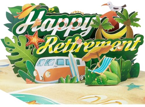 CNLITIHEKA Strand Ruhestand Karte, Ruhestand Pop Up Karte, 3D Happy Retirement Grußkarte mit Umschlag.