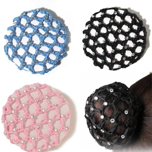 AOEVUIR 3 Pcs Accesorio para el pelo para mujer color negro redecilla para cabello con lunares para ballet y baile Mallas elásticas para el pelo para Hacer Bollo de Pelo Bailarina de Ballet