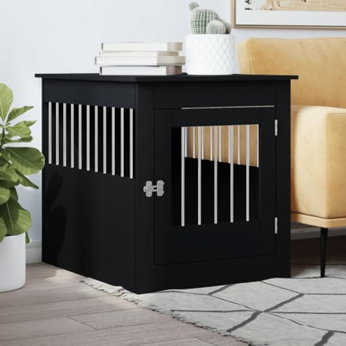 Hundekäfig, Hundebox im Möbelstil, Moderne Hundehütte Schwarz 64,5x80x71 cm Holzwerkstoff
