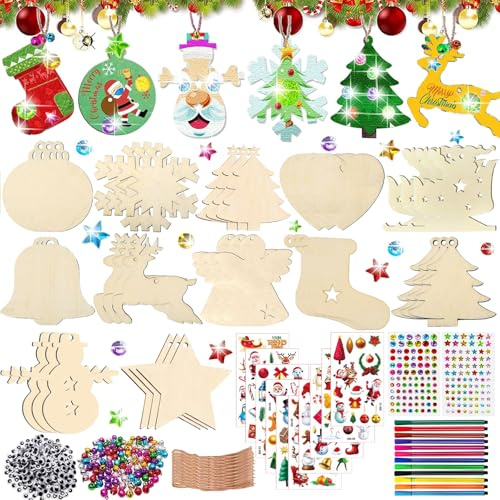 SZ Lucky Sheeps 360Pcs Holzanhänger Weihnachten Deko, Bastelset für Kinder, Christbaumschmuck und Weihnachtsgeschenke