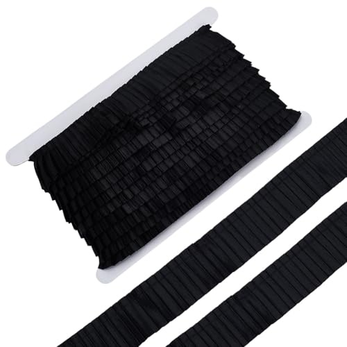 FINGERINSPIRE 9.1 m Schwarzes Plisseeband Aus Satin 30mm Breit Gerüschtes Randband Plissiertes Satin Faltenbesatz Gerüschtes Spitzenband Für Hochzeitskleider Kleiderdekoration Kleidungszubehör