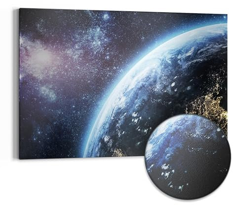 DEQORI Metall Magnettafel | 90x60 cm cm groß | Motiv Blick aus dem All | Whiteboard für alle Magnete | Magnetboard Wand-Tafel für Küche & Büro | Design Magnetwand Pinnwand magnetisch