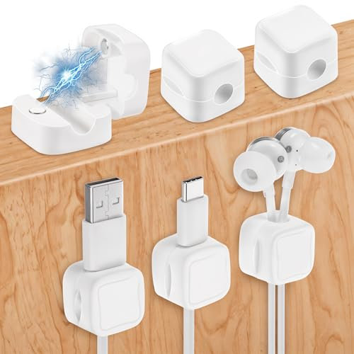 Mabor 6 Pcs Magnetic Cable Holder, Cable Organiser Cable Tidy Clips Under Desk Cable Clips Management Cord Organizer Hide Phone Charging Keeper Cord Holder for Home Office Desk