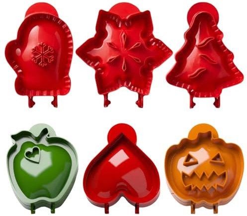 6 Pcs Mini Pie Moulds Christmas Hand Pie Molds One-Press Hand Pie Maker Reusable Food Cake Mold Christmas Tree Snowflake Gloves Halloween Pumpkin Pie Decoration for Biscuits Cookies Pastries(A)
