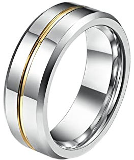 Grewod Wolfram Ringe, 8 MM Herren Gold Rille Poliert Eheringe Schmuck Verlobungsring Größe 60 (19.1)
