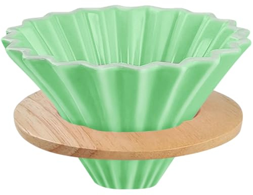 EHERDM Keramik-Kaffeetropfer mit Holzbecherständer, zum Übergießen, elegante Blumenform, V60-Sieb für 1–2 Tassen, langsames Brühen, Zubehör für Zuhause, Cafés, Restaurants, Grün